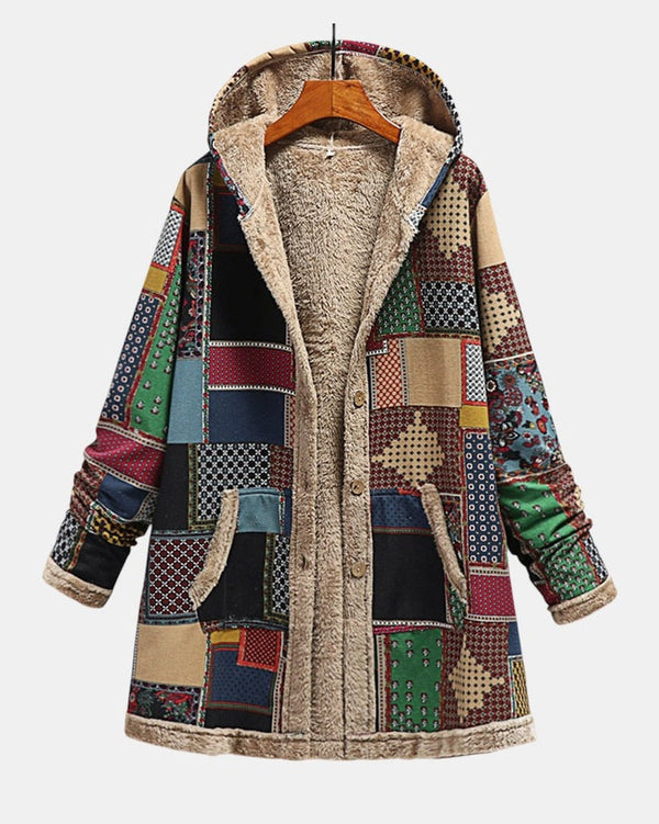 Hanna | Gemütlicher Patchwork-Kapuzenpullover in Erdtönen