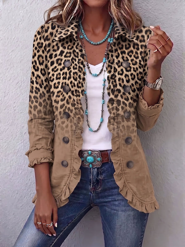 Corinne | Vintage Leopardenverlauf Rüschenjacke