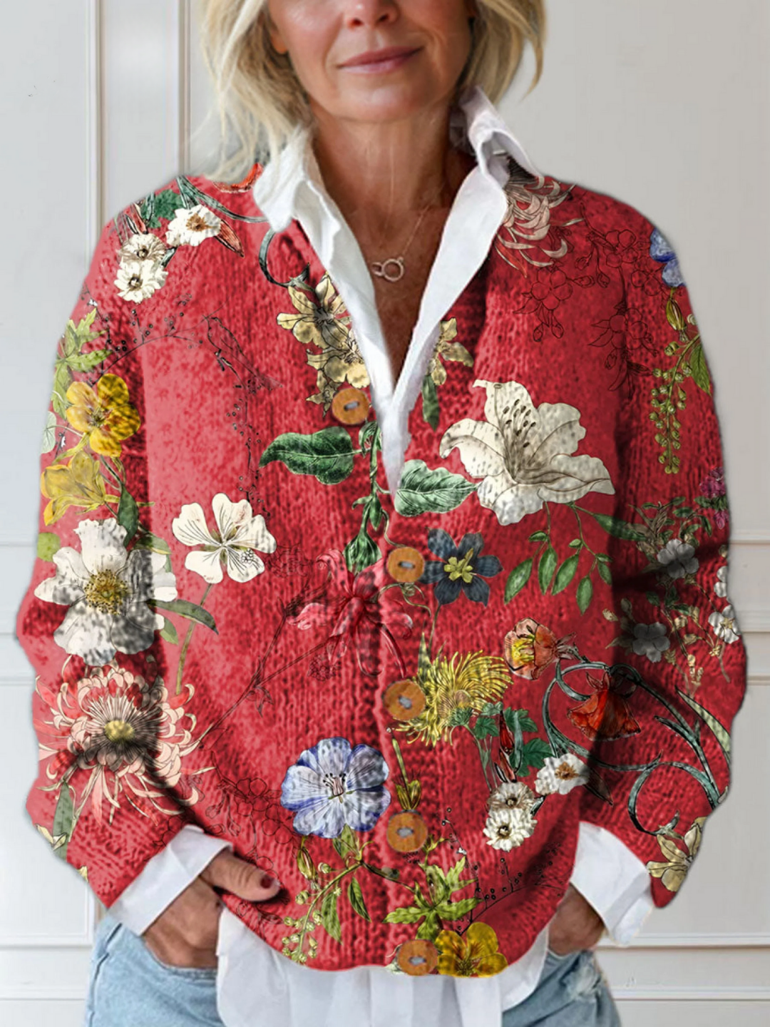 Jana | Vintage-Cardigan mit floralem Kunstdruck