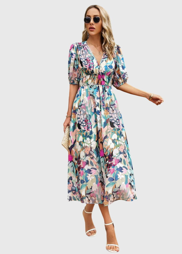 Olga | Flatternde Midi Blumenkleid