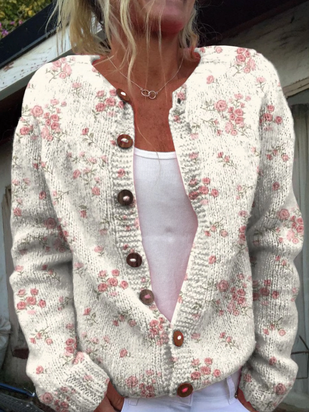 Leonie | Cardigan mit rosa Rosenblüten