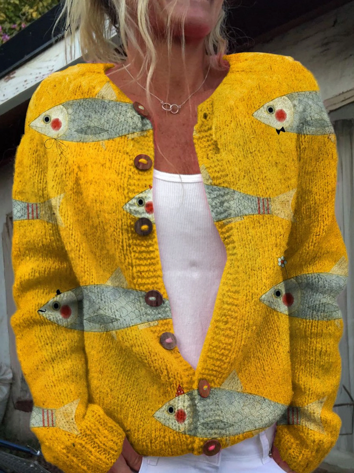 Ingrid | Vintage-Cardigan mit Sardinenmotiv