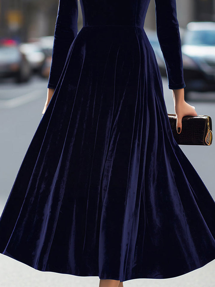 Isa | Midi Kleid mit langen Ärmeln Dunkelblau