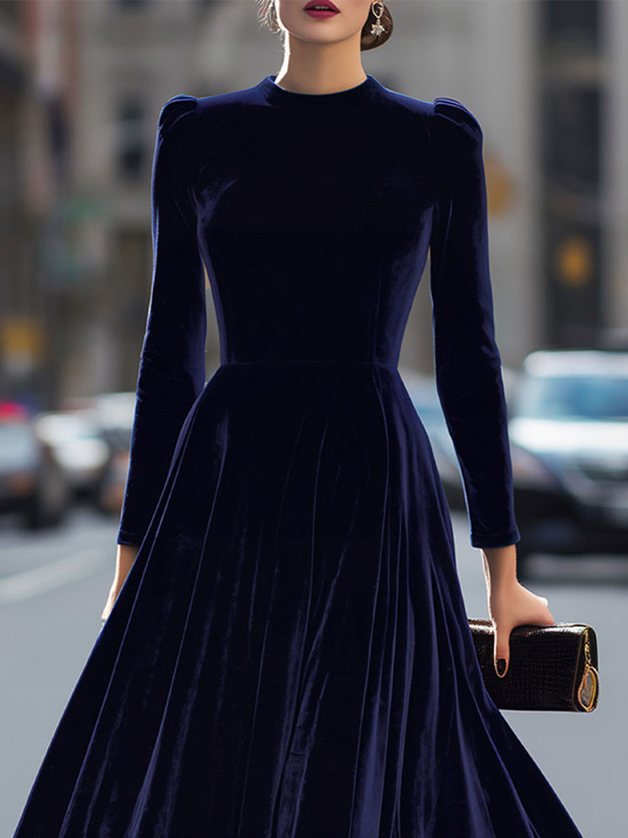 Isa | Midi Kleid mit langen Ärmeln Dunkelblau
