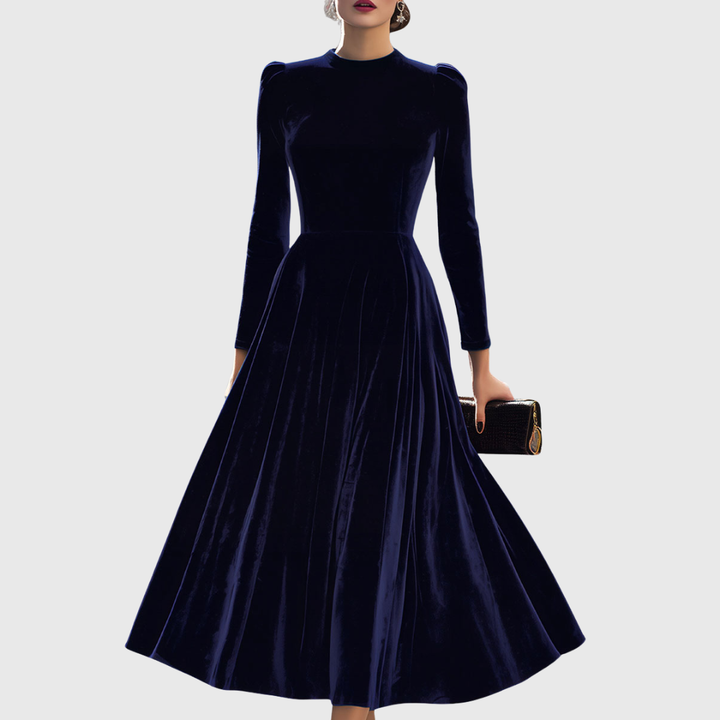 Isa | Midi Kleid mit langen Ärmeln Dunkelblau