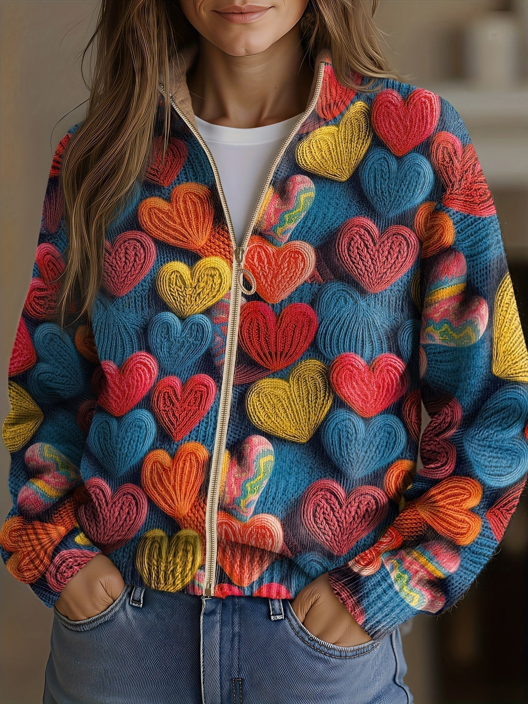 Madeline - Multicolor Herztextur Strickmuster