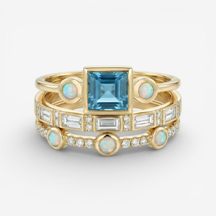 Oceaan - Set von Vintage Blauen Kristallringen