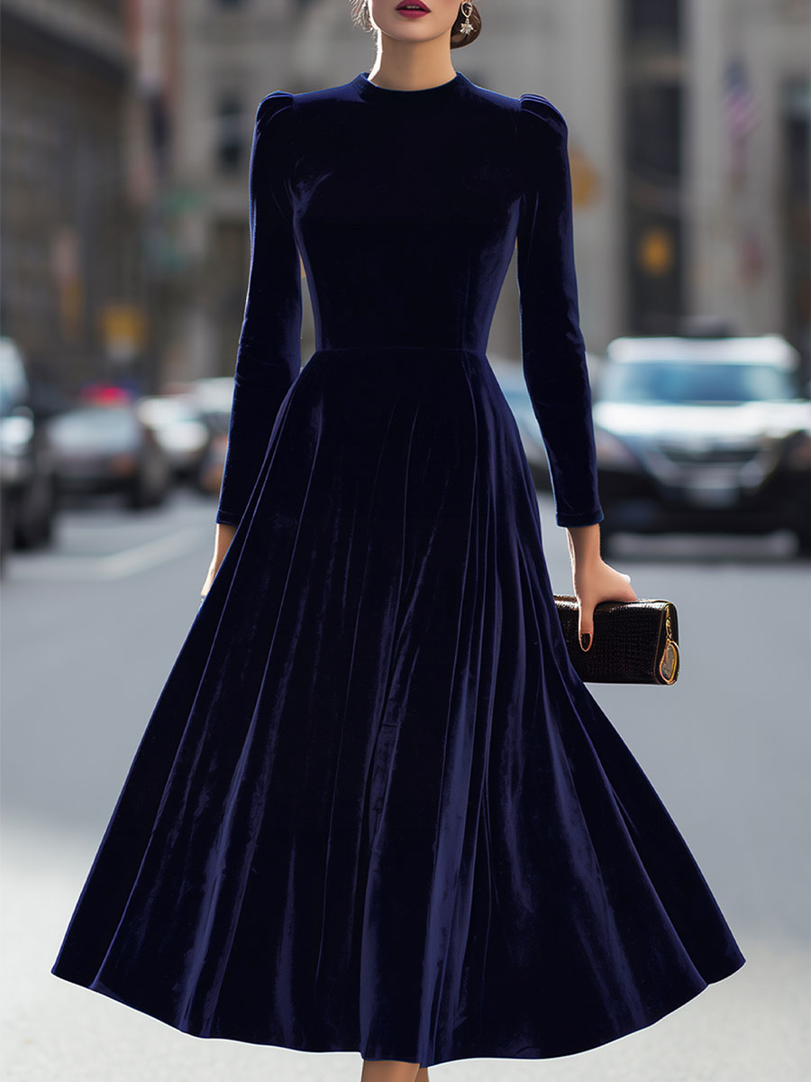 Isa | Midi Kleid mit langen Ärmeln Dunkelblau