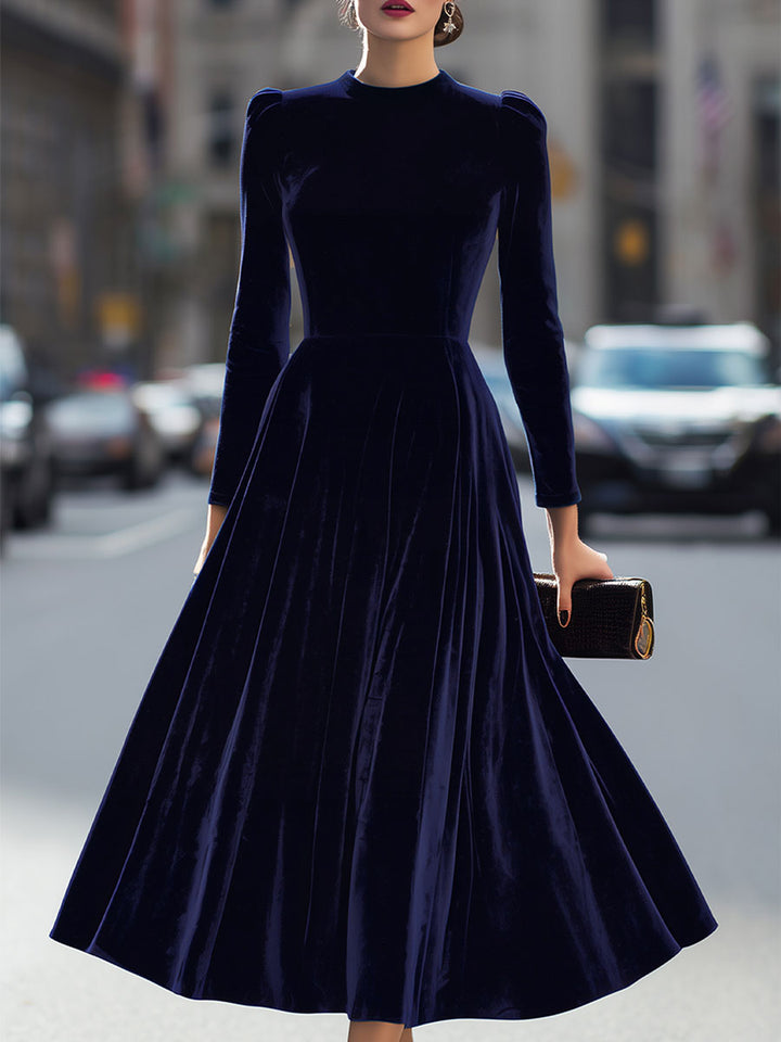Isa | Midi Kleid mit langen Ärmeln Dunkelblau