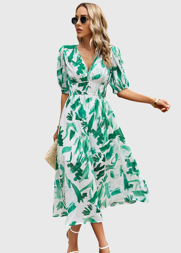 Olga | Flatternde Midi Blumenkleid