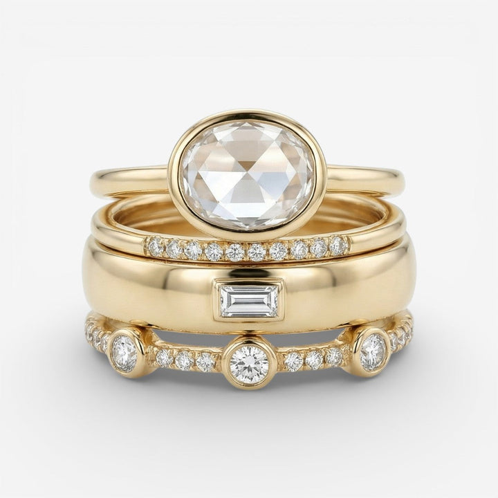 Lily - Vintage Ringenset in Gold und Zirkonia