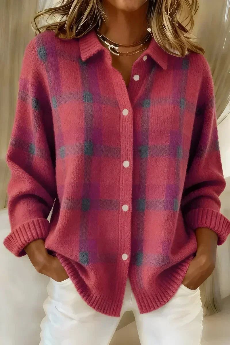 Martha | Klassische karierte Strickjacke mit Kragen