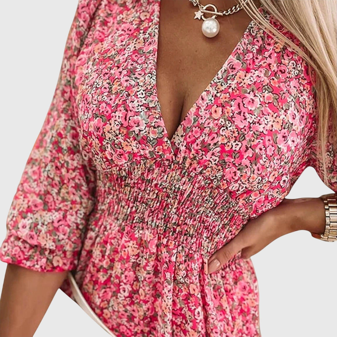 Nora | Blumen Puff Ärmel Kleid