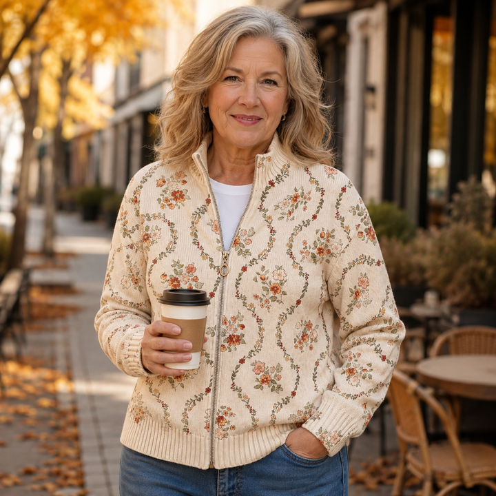 Danielle - Zarte Blumenranken Creme Druck