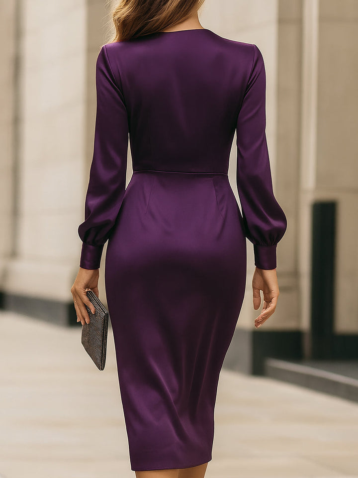 Tineke | Midi Kleid Drapé in Tiefem Lila Satin