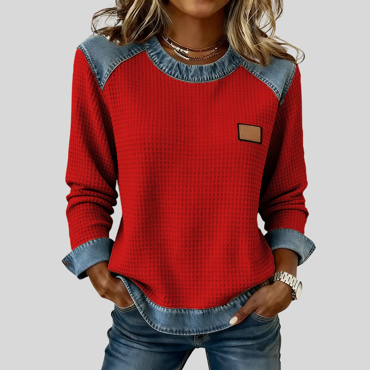 Hetty | Patchwork-Sweatshirt mit Waffelstruktur