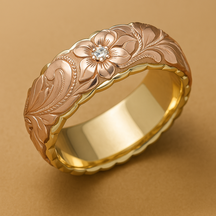 Goldener Ring mit Vintage Rosa Blume