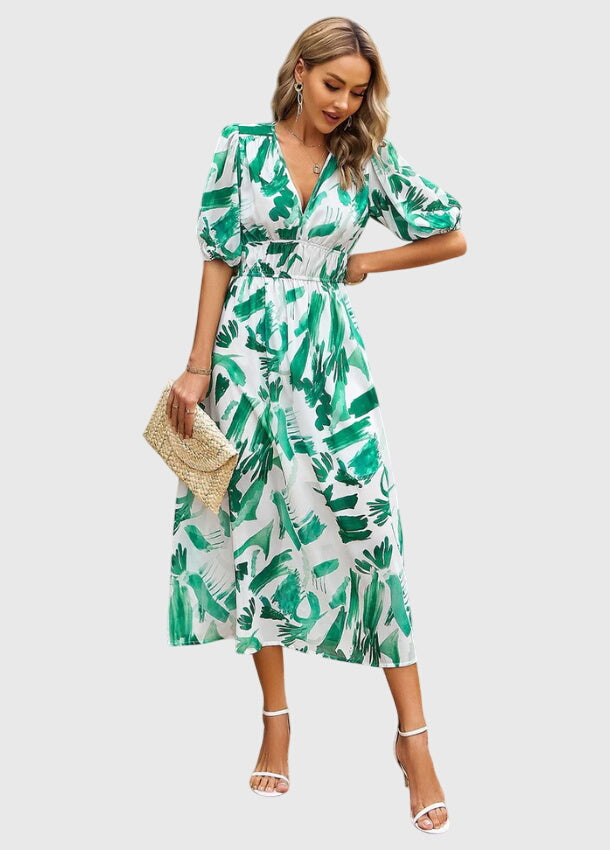 Olga | Flatternde Midi Blumenkleid