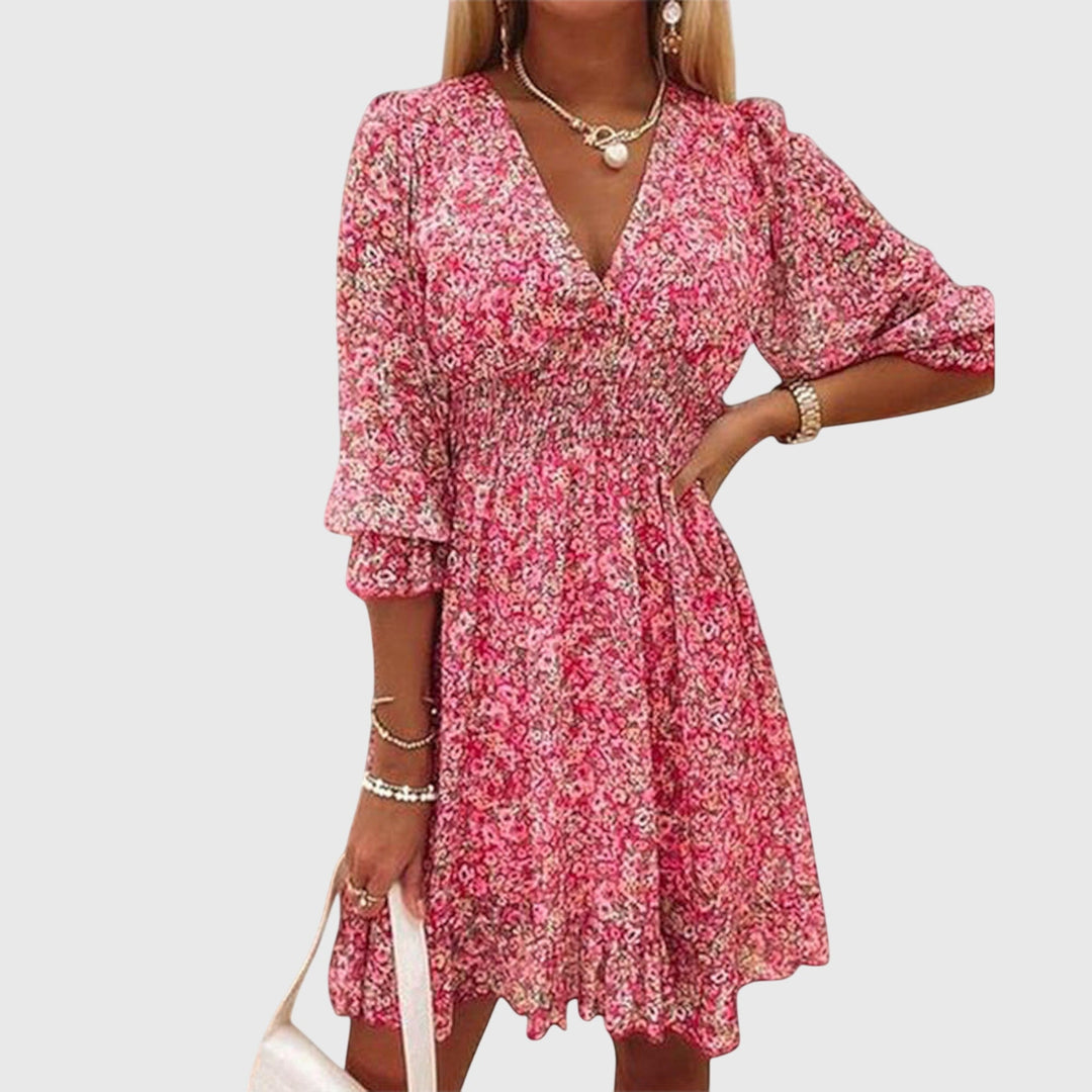 Nora | Blumen Puff Ärmel Kleid