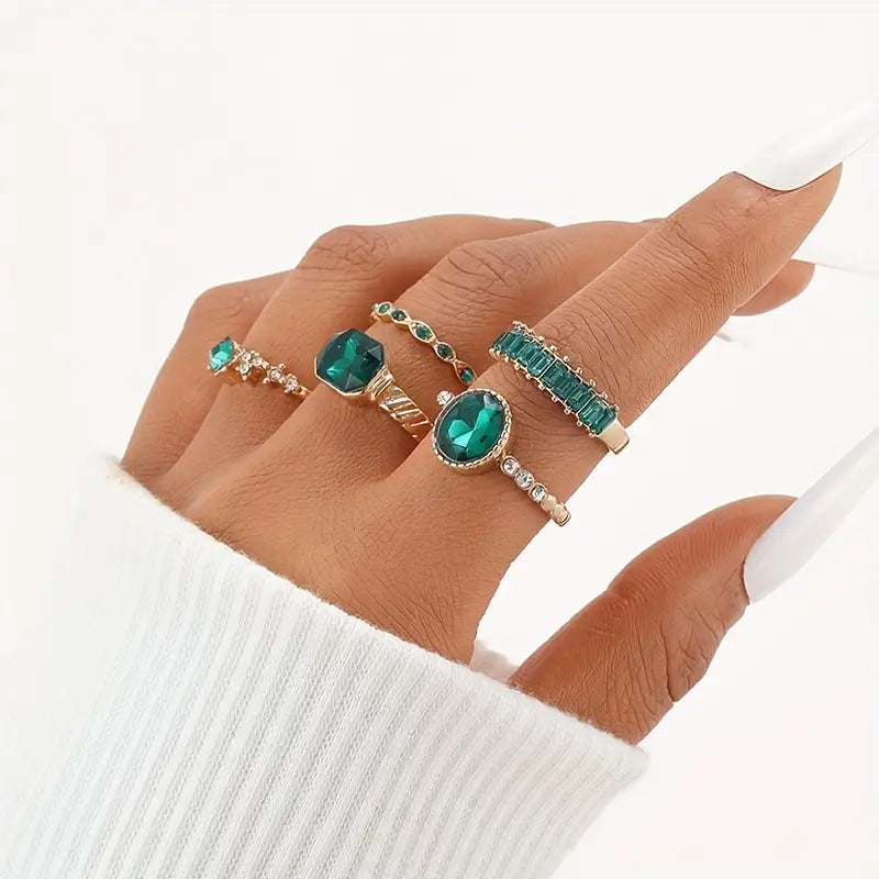 Exquisites grünes Ringenset Zarina | Gold