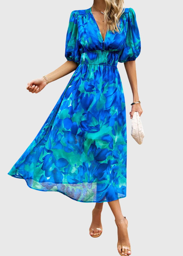 Olga | Flatternde Midi Blumenkleid