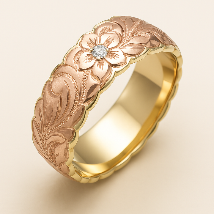 Goldener Ring mit Vintage Rosa Blume