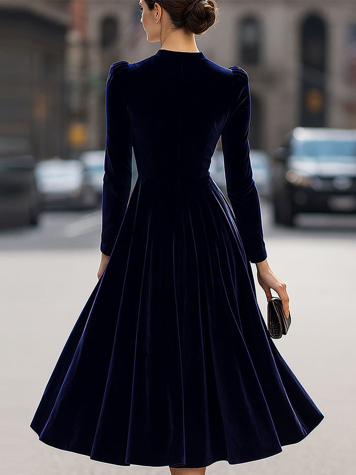 Isa | Midi Kleid mit langen Ärmeln Dunkelblau