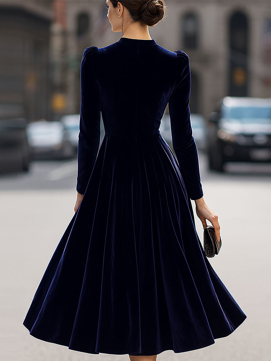 Isa | Midi Kleid mit langen Ärmeln Dunkelblau