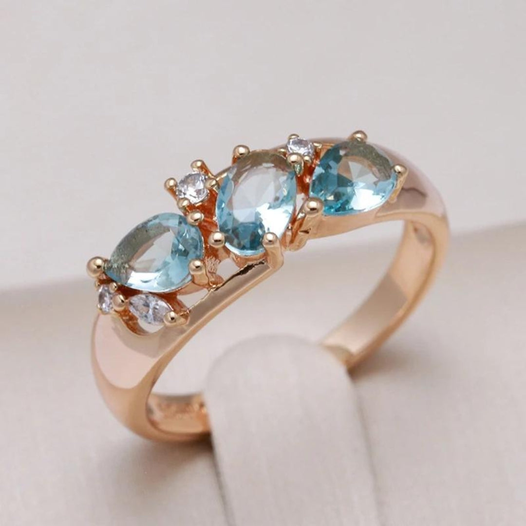 Vintage Zirkonia Eleganter Ring in Gold Blau