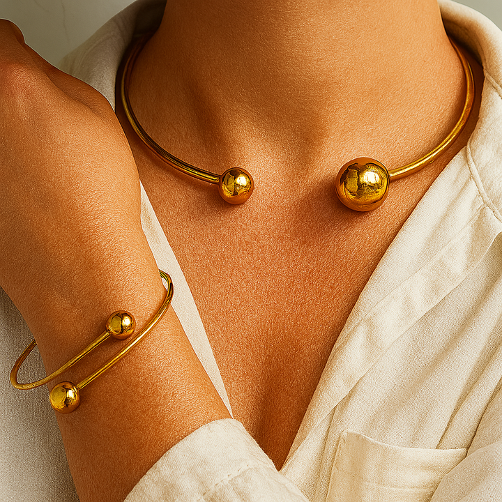 Minimalistische Glänzende Ketten- und Armband-Set