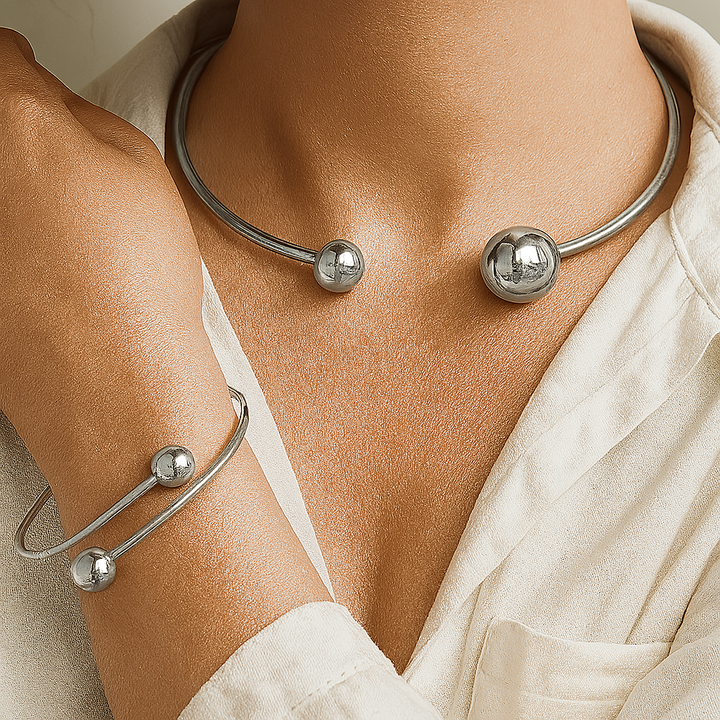 Minimalistische Glänzende Ketten- und Armband-Set