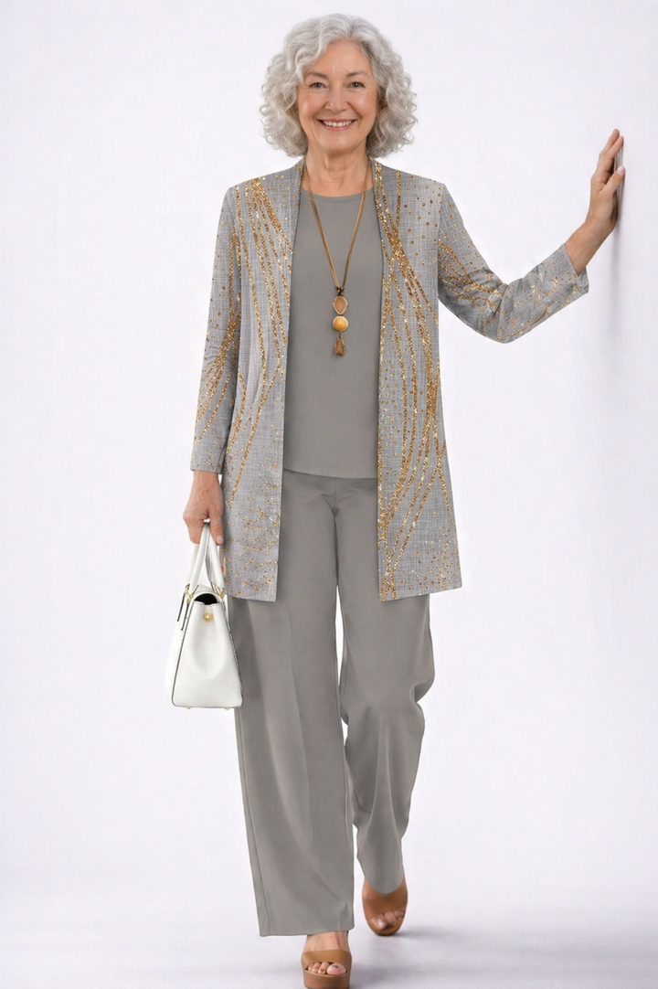 Astrid | Dreiteiliges Set in Blau und Goldmarmor