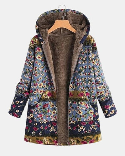 Franziska | Boho-Sherpa-Kapuzenpullover mit Blumenmuster