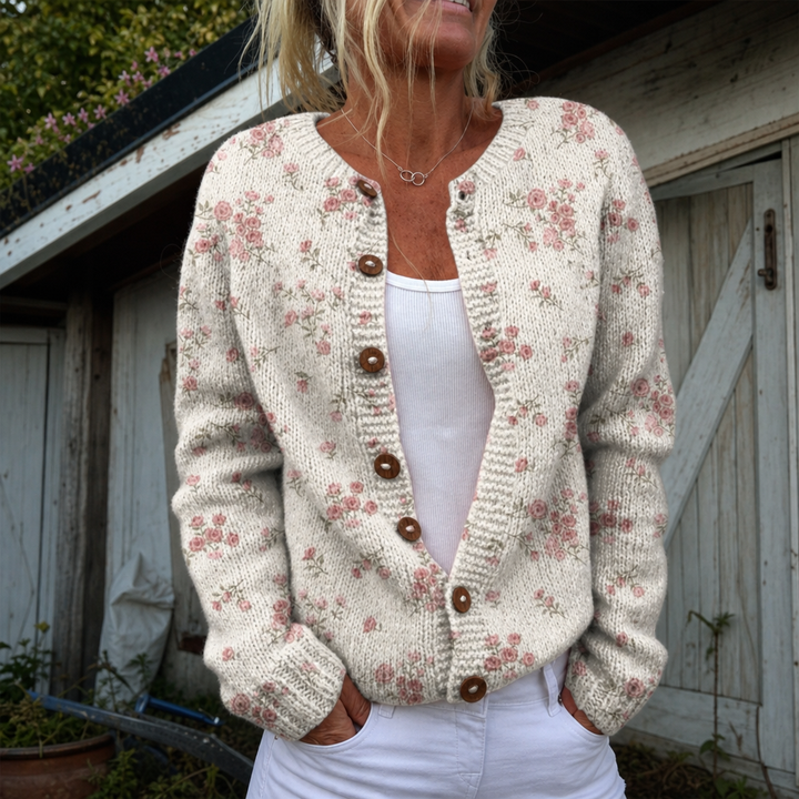 Leonie | Cardigan mit rosa Rosenblüten