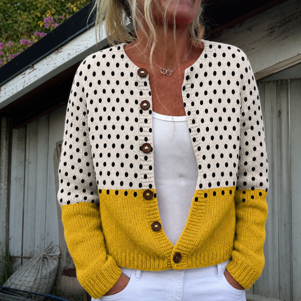 Karin | Gelber Cardigan mit geometrischen Punkten