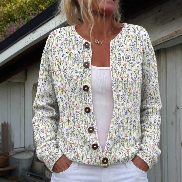Miriam | Cardigan mit Frühlingswiesen-Muster
