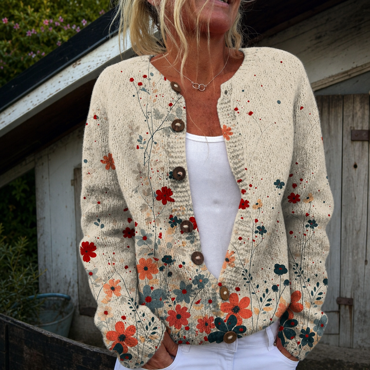 Lea | Vintage-Cardigan mit Blumenkunst