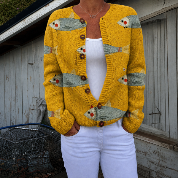 Ingrid | Vintage-Cardigan mit Sardinenmotiv