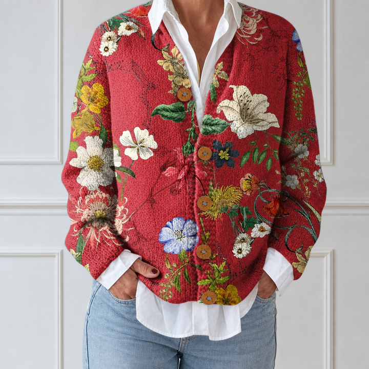 Jana | Vintage-Cardigan mit floralem Kunstdruck