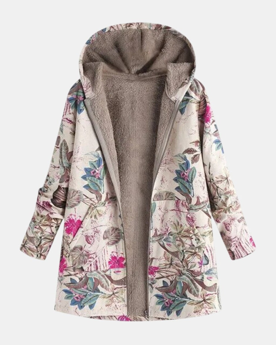 Klara | Pastellfarbene Fleecejacke mit botanischem Muster