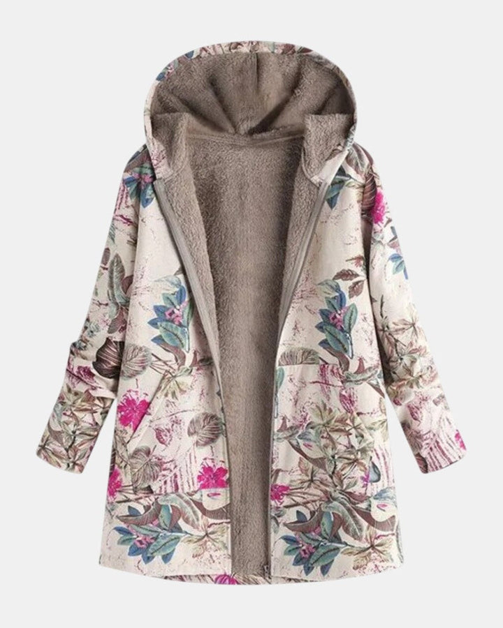 Klara | Pastellfarbene Fleecejacke mit botanischem Muster