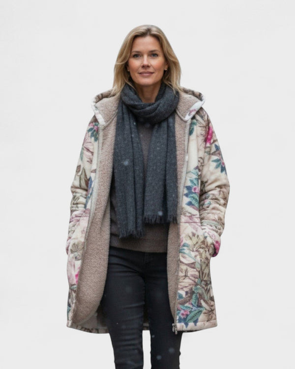 Klara | Pastellfarbene Fleecejacke mit botanischem Muster