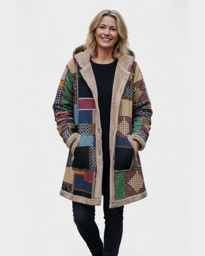 Hanna | Gemütlicher Patchwork-Kapuzenpullover in Erdtönen