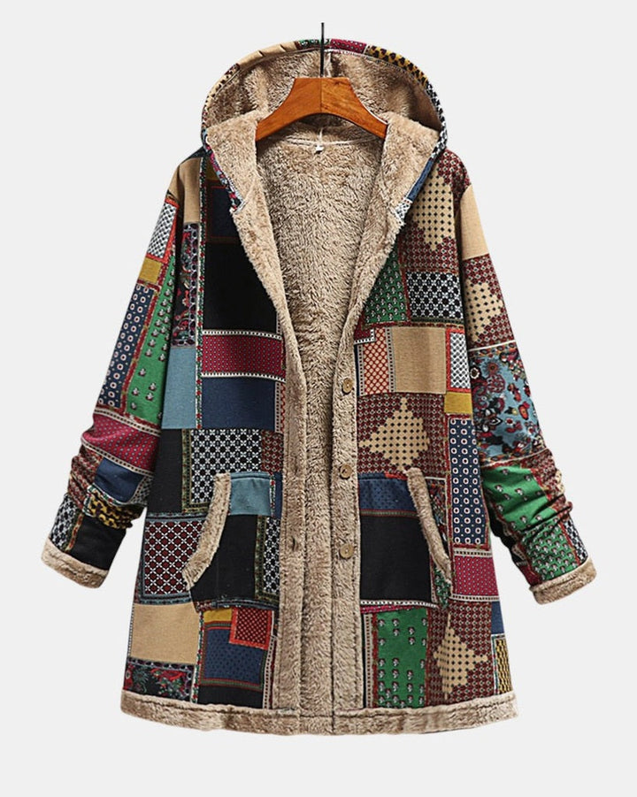 Hanna | Gemütlicher Patchwork-Kapuzenpullover in Erdtönen