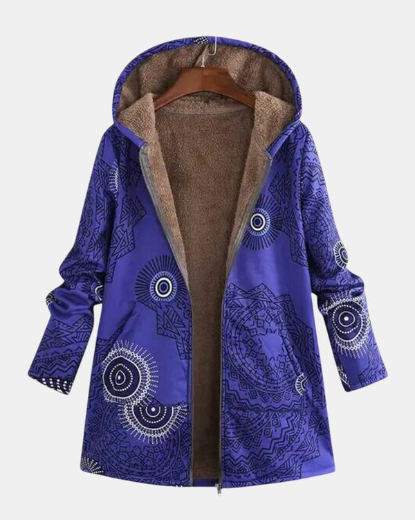 Jutta | Marineblauer Fleece-Kapuzenpullover mit Mandala-Muster