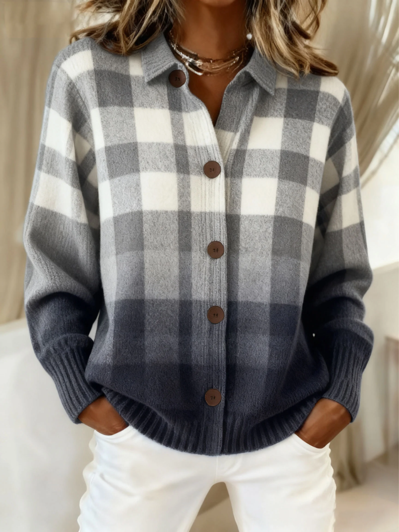 Edith | Graue Ombré-Karostrickjacke mit Knöpfen