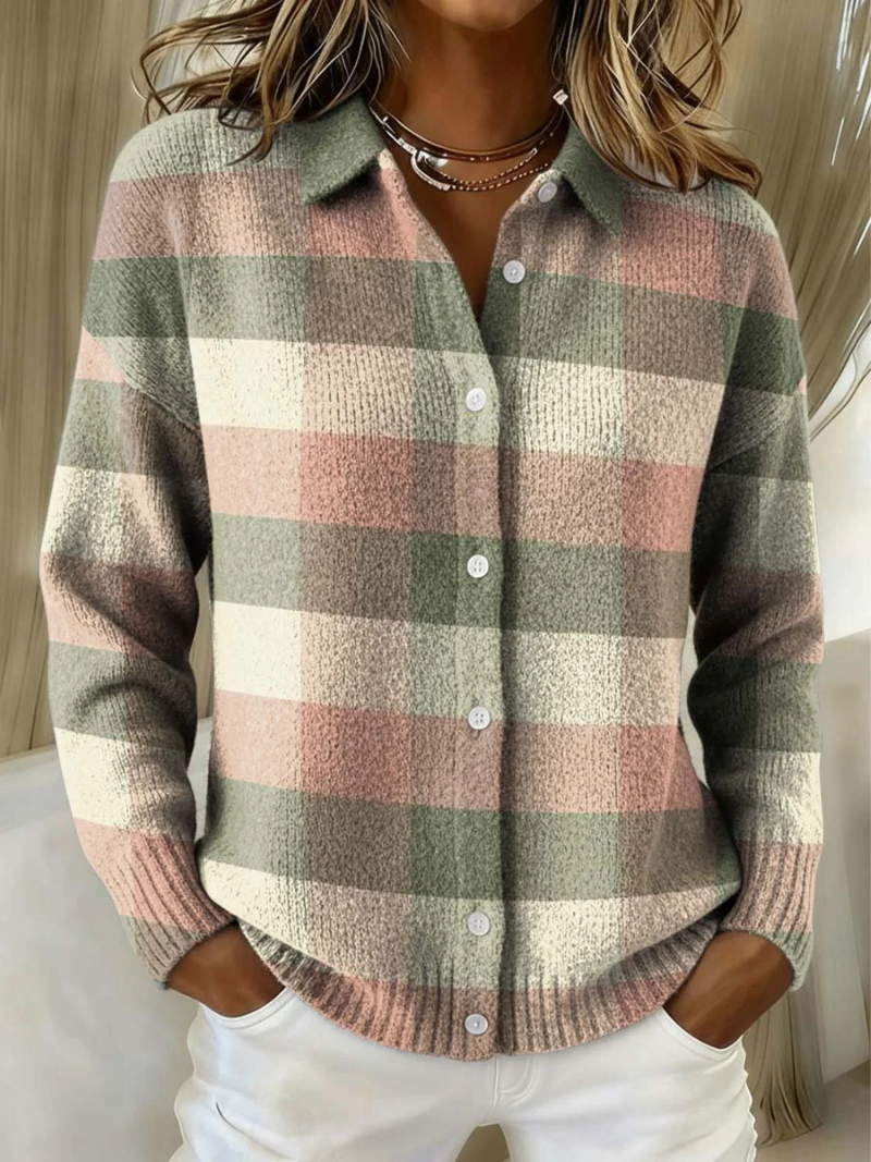 Magdalena | Pastellkarierte Strickjacke