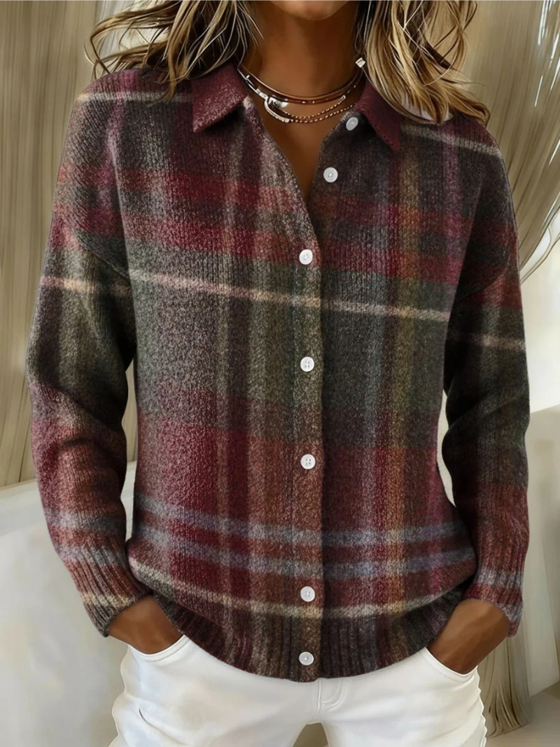 Katharina | Klassische karierte Strickjacke