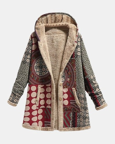 Isabel | Bordeauxroter Sherpa-Mantel mit geometrischem Muster