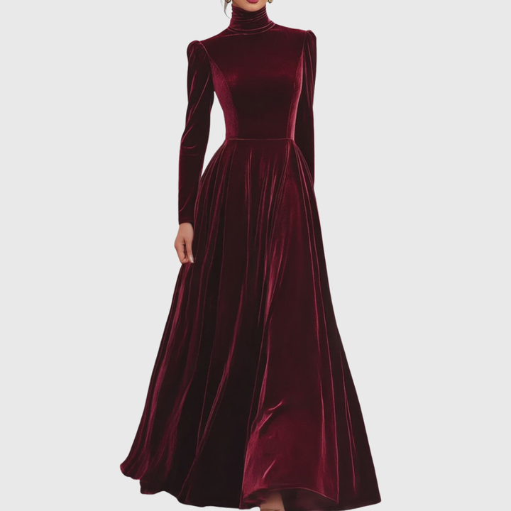 Famke | Maxikleid aus Samt mit Hohem Kragen